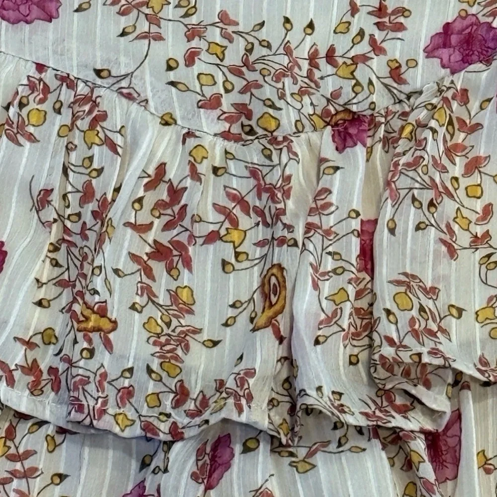 Blue Rain Floral Chiffon Tiered Ruffle Skort Cream Pink Floral Size M